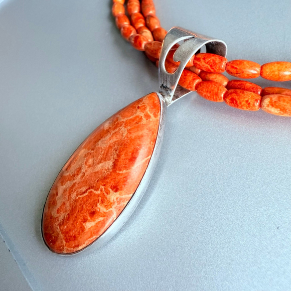 Jay King Southwestern Red Sponge Coral DTR Sterling Silver 925 Pendant Necklace - Picture 4 of 9